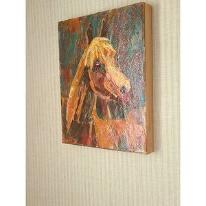 Arabian Horse Mixed Media Torn Paper Collage Art 16"x20" On Cradled‎ Wood Panel